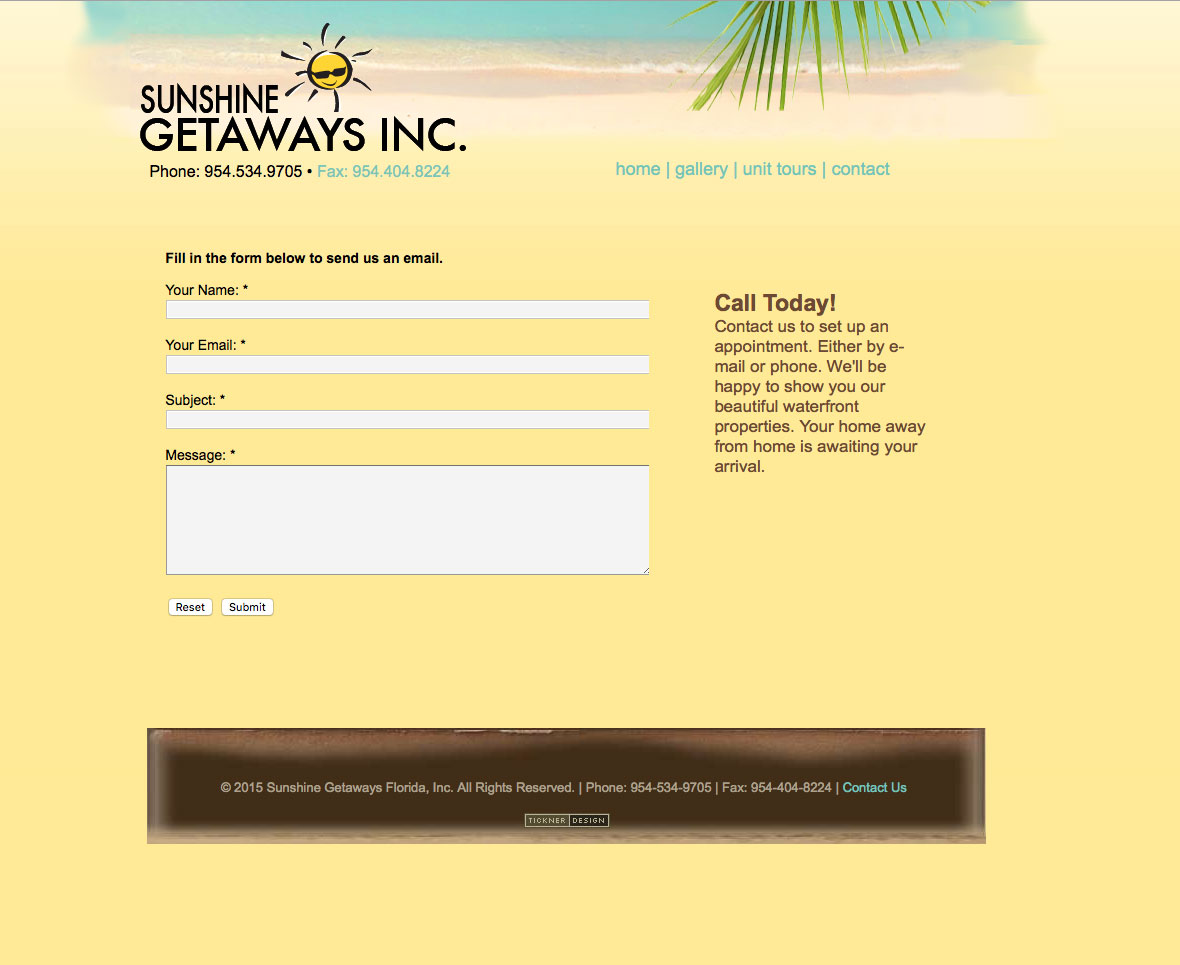 Sunshine Getaways, Inc. Website